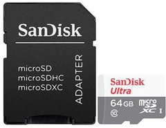 Карта памяти SanDisk MicroSDXC 64GB UHS-I Class 10 Ultra+SD адаптера (SDSQUNR-064G-GN3MA)