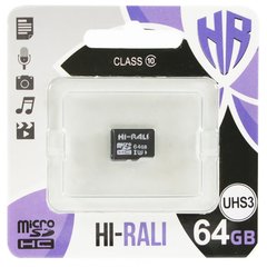 Карта пам'яті Hi-Rali MicroSDHC 64GB UHS-I/U3 Class 10 Hi-Rali (HI-64GBSDU3CL10-00)