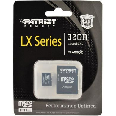 Карта памяти Patriot MicroSDHC 32GB UHS-I Class 10 Patriot LX + SD-adapter (PSF32GMCSDHC10)