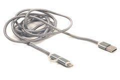 Кабель PowerPlant Quick Charge 2A 2-в-1 cotton USB 2.0 AM – Lightning/Micro 2м Grey