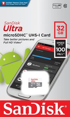 Карта памяти SanDisk microSDHC (UHS-1) Ultra 32Gb class 10 A1 (SDSQUNR-032G-GN3MN)
