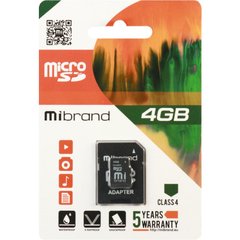 Карта памяти Mibrand microSDHC 4Gb class 4 (adapter SD) (MICDC4/4GB-A)