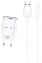 Сетевое зарядное устройство Usams T21 Charger kit T18 single USB EU charger +Uturn Lightning cable White (T21OCLN01)