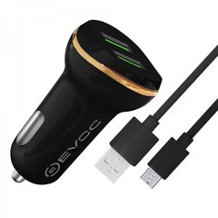 Автомобильное зарядное устройство EVOC 2USB Car Charger 2.8A (2302A) + Micro USB Black
