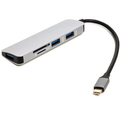 Перехідник PowerPlant USB Type-C - 3 * USB 3.0 Ports + TF / SD Card Reader