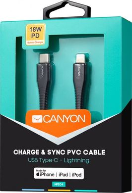 Кабель Canyon USB Type C - Lightning MFI 1.2 м Black (CNS-MFIC4B)