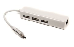 Перехідник PowerPlant USB 3.1 Type-C - 3 порта USB 2.0 + Ethernet
