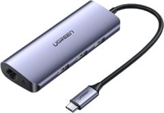 USB-хаб UGREEN CM252 USB Type-C to 3xUSB 3.0 HUB + Gigabit Converter Gray (60718)