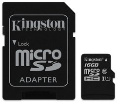 Карта памяти microSDHC 16Gb KIngston (Class 10) + Adapter SD