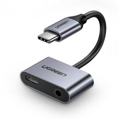 Перехідник UGREEN CM193 2 Ports USB Type-C Hub + 3.5mm Audio Gray (50596)