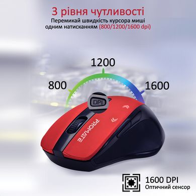 Миша Promate Cursor Wireless Red (cursor.red)