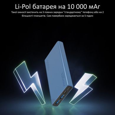 Універсальна мобільна батарея Promate Bolt-10 10000 mAh 10Вт 2xUSB Blue (bolt-10.blue)