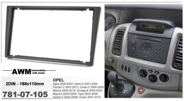 Перехідна рамка AWM 781-07-105 (AWM) Opel Omega,Corsa,Agila 2000-> пряма (antracite) 2DIN
