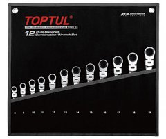 Набір ключів комбінованих з тріскачкою і шарніром Toptul 8-19 мм 12 предметів (GPAQ1204)
