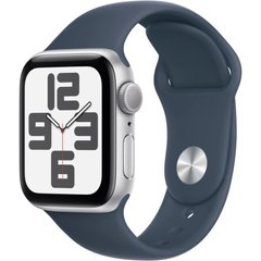 Apple Watch SE 2 GPS + Cellular 44mm Silver Aluminum Case w. Storm Blue Sport Band - S/M (MRHE3)