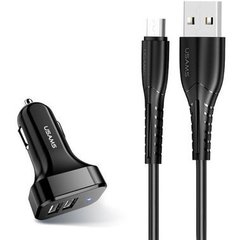 Автомобільний зарядний пристрій Usams USB Car Charger 2xUSB U35 C13 2.1A with microUSB Cable Black (NTU35MC13TZ)