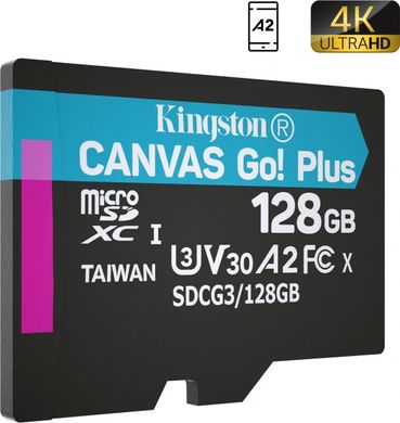 Карта пам'яті Kingston MicroSDXC 128GB Canvas Go! Plus Class 10 UHS-I U3 V30 A2 (SDCG3/128GBSP)