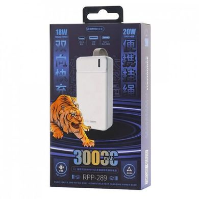 Зовнішній акумулятор REMAX Pure Series PD20W+QC18W  Multi-compatible Fast Charging Power Bank 30000Mah RPP-289 White