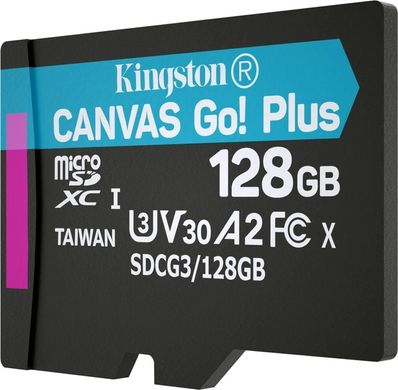 Карта пам'яті Kingston 128GB microSDXC C10 UHS-I U3 A2 R170/W90MB/s Canvas Go Plus (SDCG3/128GBSP)