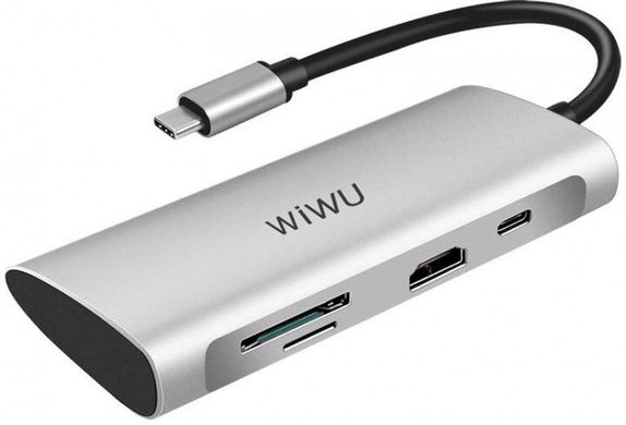 Хаб WIWU Adapter Alpha 731HP USB-C to 3xUSB3.0+HDMI+USB-C+SD+TF Card Silver (695781551260)