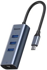Хаб Baseus Enjoy series Type-C to USB3.0*3+RJ45 port HUB adapter Grey (CAHUB-M0G)