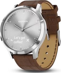 Смарт-часы Garmin Vivomove HR Premium Silver Stainless Steel Case with Dark Brown Embossed Italian Leather Band