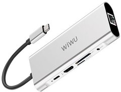 Хаб WIWU Adapter Alpha 831HRT USB-C to 3xUSB3.0+HDMI+RJ45+USB-C+SD+TF Card Silver (6957815507269)