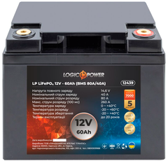 Аккумулятор для ИБП LogicPower LiFePO4 12V (12,8V) - 60 Ah (768Wh) (BMS 80A/40А) пластик (12439)