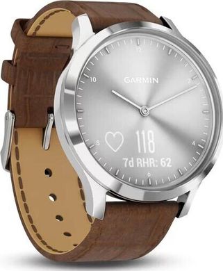 Смарт-часы Garmin Vivomove HR Premium Silver Stainless Steel Case with Dark Brown Embossed Italian Leather Band
