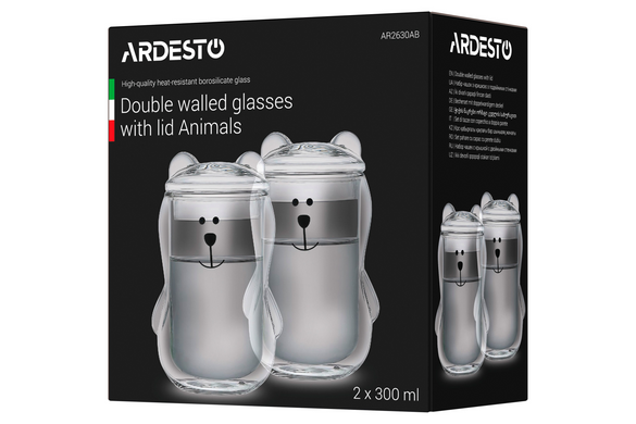 Набір чашок Ardesto Animals з подвійними стінками, 300 мл, 2 шт (AR2630AB)