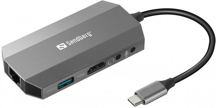 Док-станція Sandberg USB3.1 Type-C --> HDMI/USB 3.0x2/RJ45/SD/TF/PD 100W 6in1