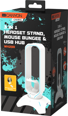 Гейм-гаджет 3 в 1 підставка для гарнітури, банджі для миші і хаб USB 2.0 Canyon WH200 Pearl White (CND-GWH200PW)