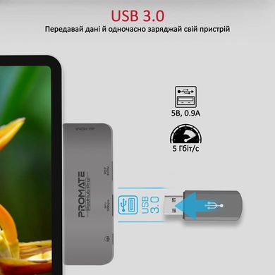 USB Хаб на 4 порти Promate padhub-pro.grey