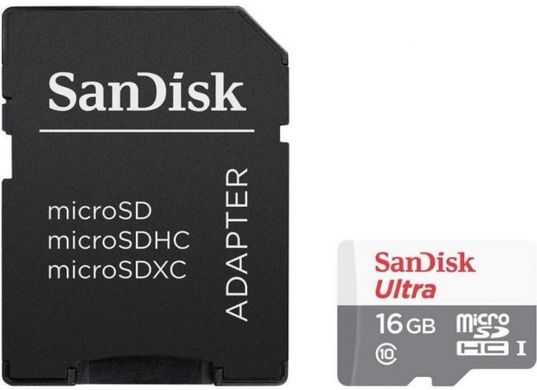 Карта пам'яті SanDisk 16 GB microSDHC UHS-I Ultra + SD adapter (SDSQUNS-016G-GN3MA)
