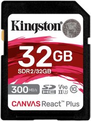 Карта памяти Kingston SDHC 32GB Canvas React Plus Class 10 UHS-II U3 V90 (SDR2/32GB)