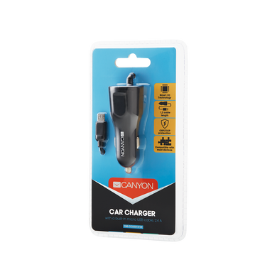 Автомобільний зарядний пристрій Canyon CNE-CCA033B Black