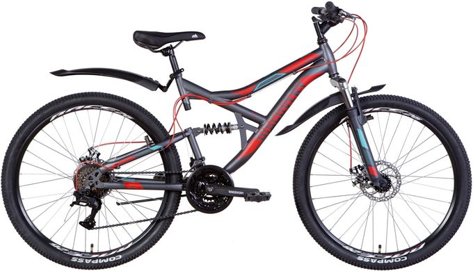 Велосипед ST 26" Discovery Canyon AM2 DD с крылом Pl 2022 (темно-серый с красным и голубым (м)) (OPS-DIS-26-446)