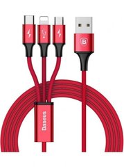 Кабель Baseus USB Cable to Lightning/microUSB/USB-C Rapid Red (CAMLT-SU09)
