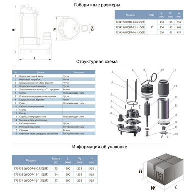 Фекальний насос Aquatica WQD7-8-0.75QGF (773432)