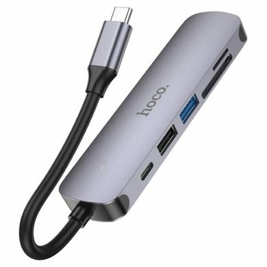 Кабель-перехiдник HOCO HB28 Type-C multi-function converter(HDTV+USB3.0+USB2.0+SD+TF+PD) Metal Gray