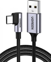 Кабель UGREEN US284 USB 2.0 to Angled USB Type-C Cable Aluminum Shell with Braided 3A 3m Black (70255)