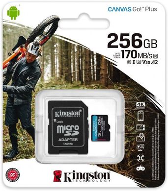Карта пам'яті Kingston MicroSDHC 256GB UHS-I/U3 Class 10 Kingston Canvas Go! Plus R170/W90MB/s + SD-адаптер (SDCG3/256GB)
