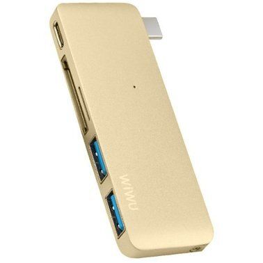 Хаб WIWU Adapter C1 Plus USB-C to USB-C+SD+2xUSB3.0 HUB Gold (6957815503797)
