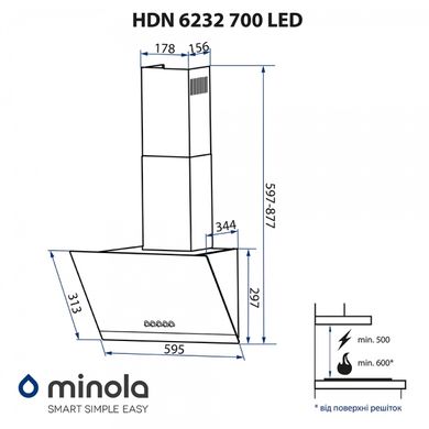 Вытяжка Minola HDN 6232 BL/Inox 700 Led