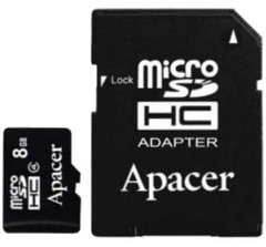 Карта пам'яті microSDHC 8Gb ApAcer (Class 4) + Adapter SD