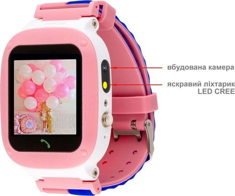 Детский смарт часы AmiGo GO004 Splashproof Camera + LED Pink