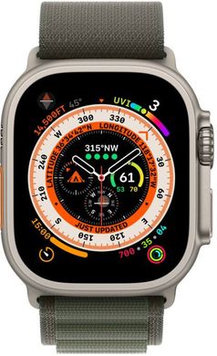 Apple Watch Ultra GPS + Cellular 49mm Titanium Case with Green Alpine Loop - Medium (MQFN3)
