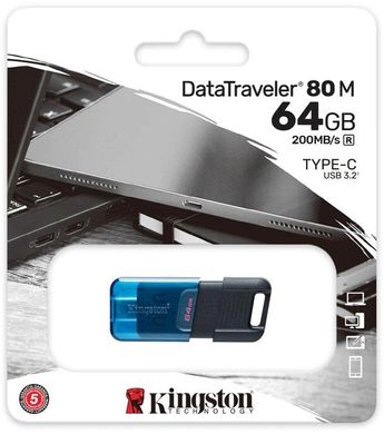Флешка USB3.2 64GB Type-C Kingston DataTraveler 80 M Blue/Black (DT80M/64GB)