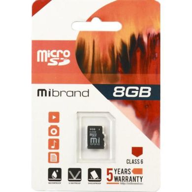 Карта пам'яті Mibrand microSDHC 8Gb class 6 (MICDC6/8GB)