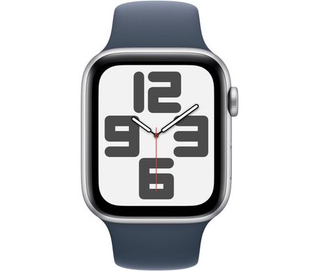 Apple Watch SE 2 2023 44mm GPS Silver Aluminum Case with Storm Blue Sport Band - S/M (MREC3)
